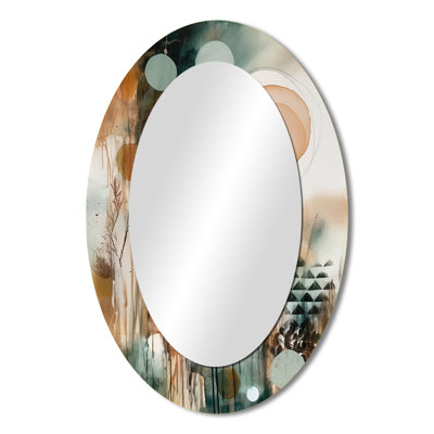 Green And Brown Artistic Liberation I - Large Oval Wall Mirror On Metal
