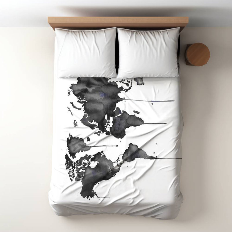 Housse de couette Watercolor World Map - Terre et galaxie chambre à coucher