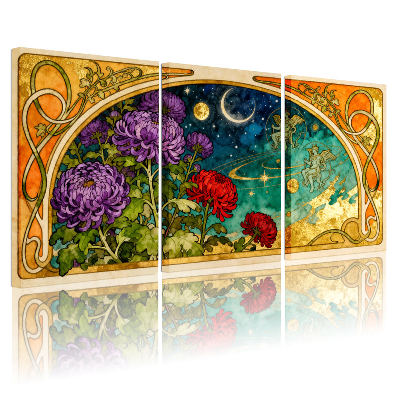 Fantasy & Sci-Fi Art Nouveau, motif céleste floral, ensemble de 3 impressions sur toile, H 30 po x l 60 po