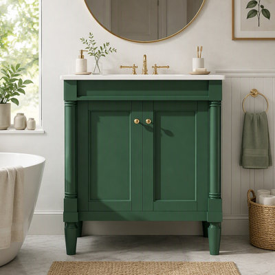 Armoire de meuble-lavabo 30 po avec lavabo en céramique, 30 po, armoire de rangement avec portes à fermeture douce et pieds en bois massif