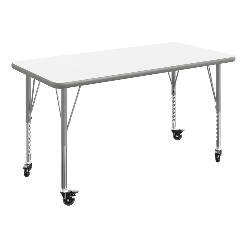 Table rectangulaire commerciale à hauteur réglable avec roulettes verrouillables, 24"W x 48"D x 17.25" - 25.25"H, Gris