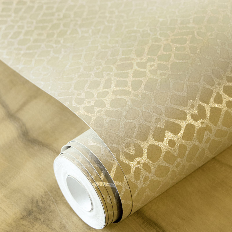 Slow Living Metallic Geometric Motif Wallpaper Roll, Ochre Gold