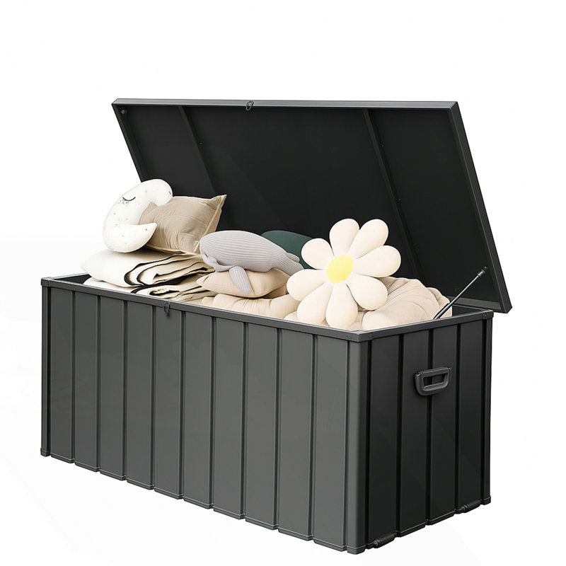 Metal Deck Box, Large Patio Storage Bench, Dark Gray