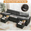 Canapé-lit en forme de U, canapé-lit convertible avec 2 chaînes de rangement réversibles, canapé modulaire en tissu de lin avec 2 ports de chargement USB, accoudoirs de rangement cachés et porte-gobelets-115834969