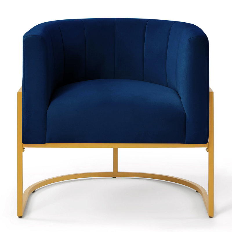 Lanre Upholstered Accent Chair, Navy Blue Velvet/Gold