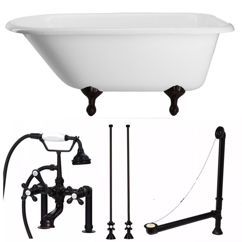 Baignoire autoportante en fonte émaillée 57 po x 30 po avec robinet 57 po.