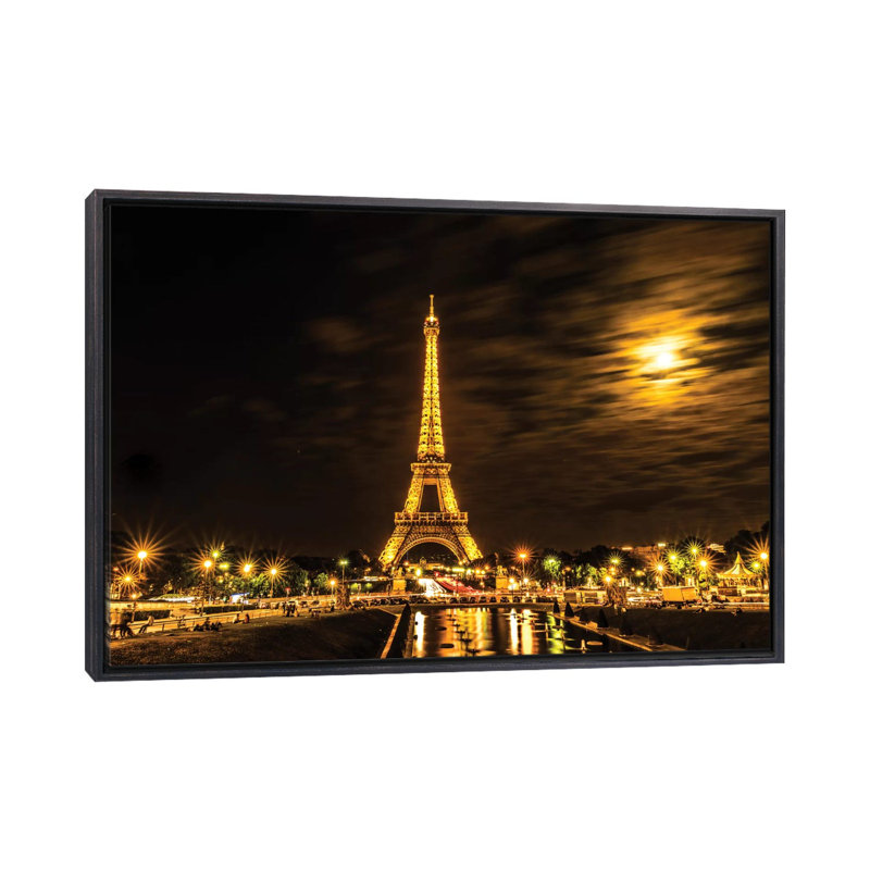 «Moonlight over Paris» par Anders Jorulf - reproduction de photo à cadre flottant, Toile avec cadre noir patiné