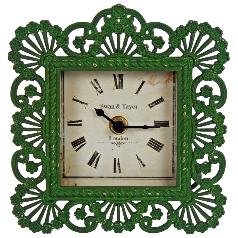 Antik Roman Numeral Metal Quartz Movement / Crystal Tabletop Clock in Green
