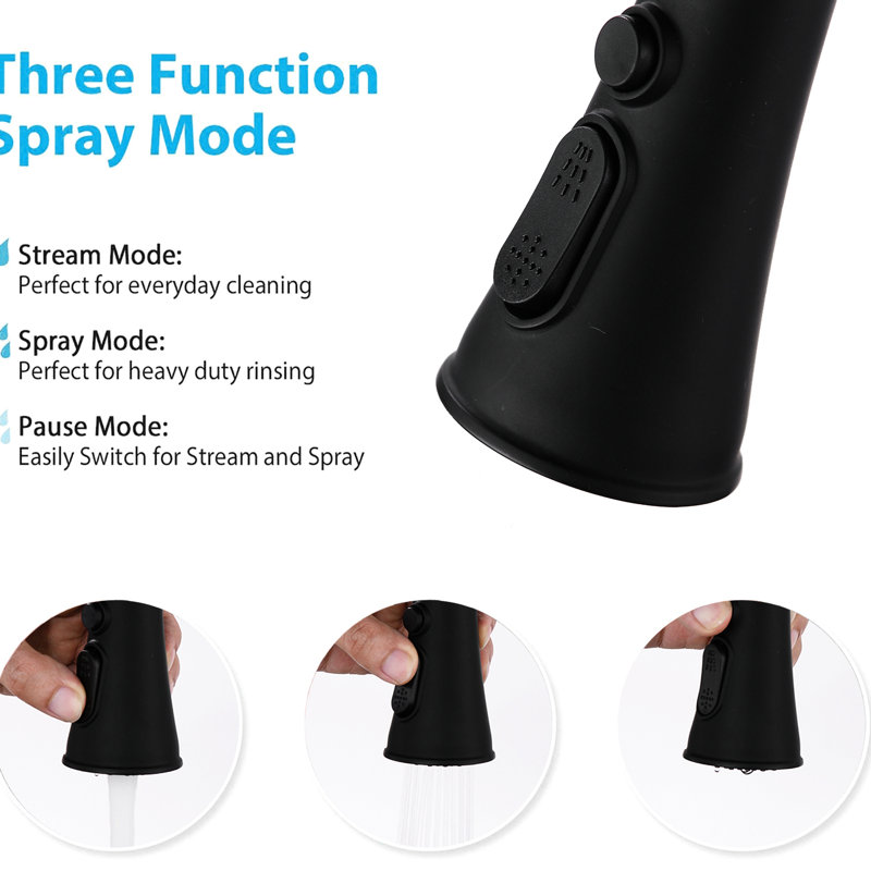Matte Black Stainless Steel Faucet For Kitchen Sink, 360 Swivel Spout, Pull Down , 1.8Gpm Max Flow Rate Black, Steel, To Rust & Scratches, 8.26" Spout Height,