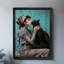 Art rétro encadré noir avec une fille tenant un chat-683106785