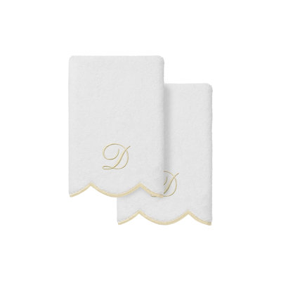 Linum Home Textiles 100% Turkish Cotton ADORNIA Scallop 2PC Personalized Fingertip Towel Set