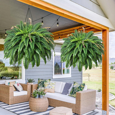Fougère Boston artificielle de 48 po, plante en soie extérieure résistante aux rayons UV, pot de 12 à 16 po, pour piscine