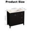 Meuble-lavabo de 35,5 po, noir, lavabo en résine, armoire spacieuse, charnières, surface imperméable, tiroirs de conception américaine, conception à éclaboussures, fabrication en contreplaqué, durabilité