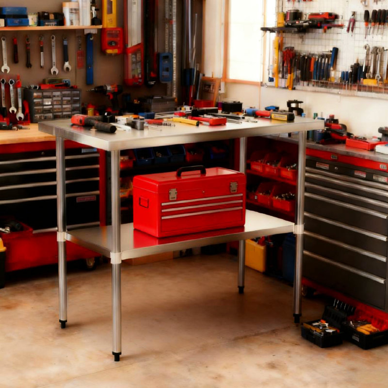 Table de travail commerciale en acier inoxydable de calibre 18 de 30 po x 48 po pour la cuisine, rouille, avec pieds galvanisés, maximisant l'efficacité de la cuisine et la corrosion
