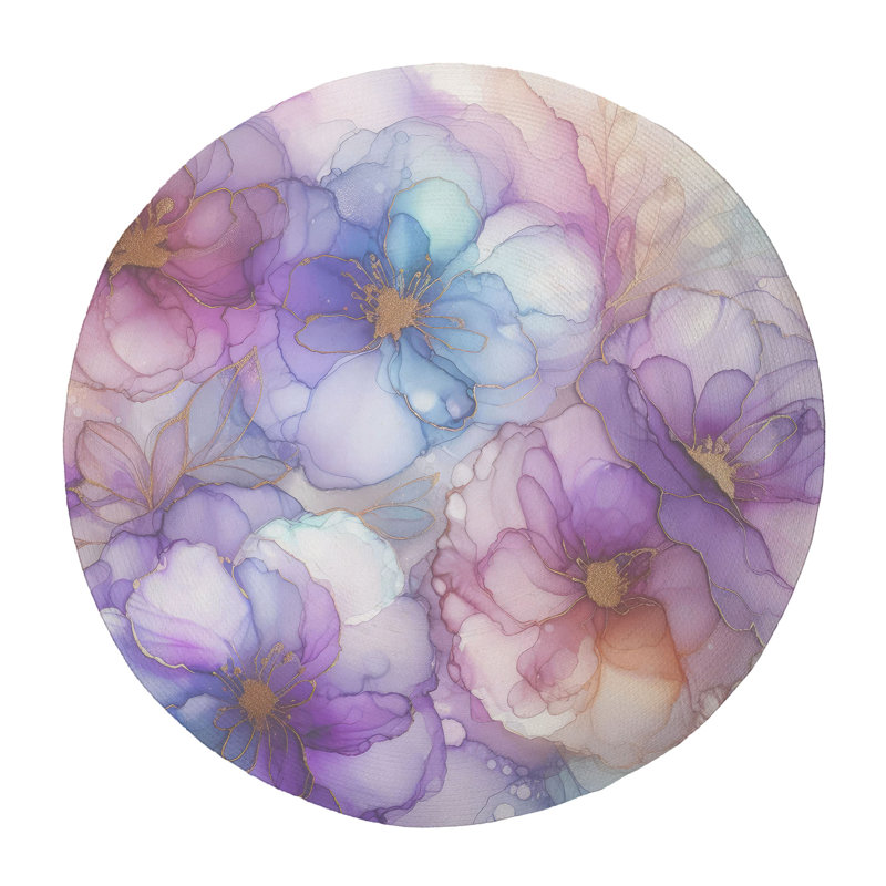 Tapis tressé Lilas Ink Waves, Rond 5 pi