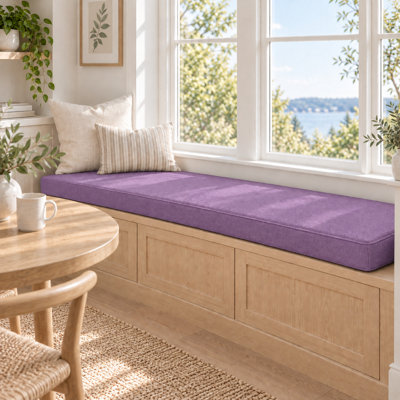 Coussin de banc d'extérieur personnalisé de 2,4 pouces d'épaisseur avec housse en lin synthétique, mousse haute résilience 75D, dessous antidérapant et passepoil simple