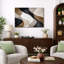Abstrait neutre, beige beige, composition de vagues, art contemporain, impression sur toile encadrée-126092858-126092857