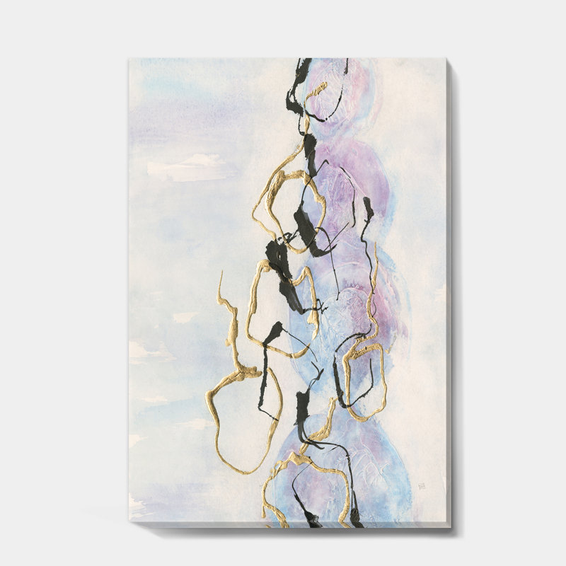 «Gold Lines on Pastel I», reproduction d'art sur toile tendue, H 40 po x l 30 po x 1,5 po