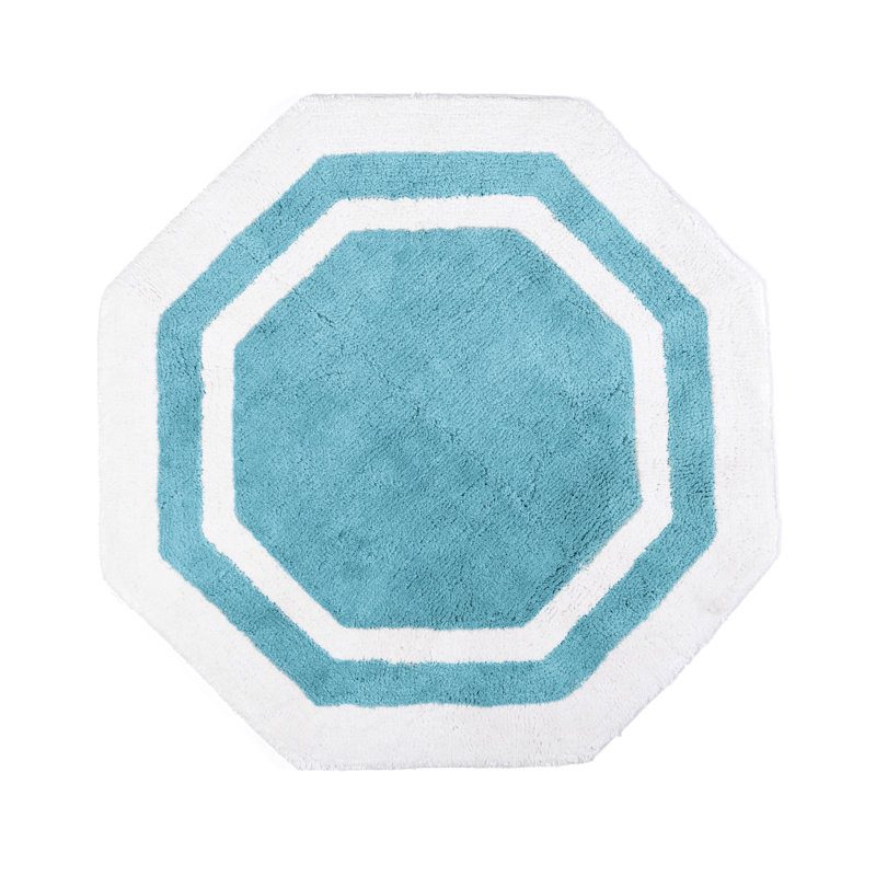 Ipke Cotton Bath Mat, White/Sky Blue Center