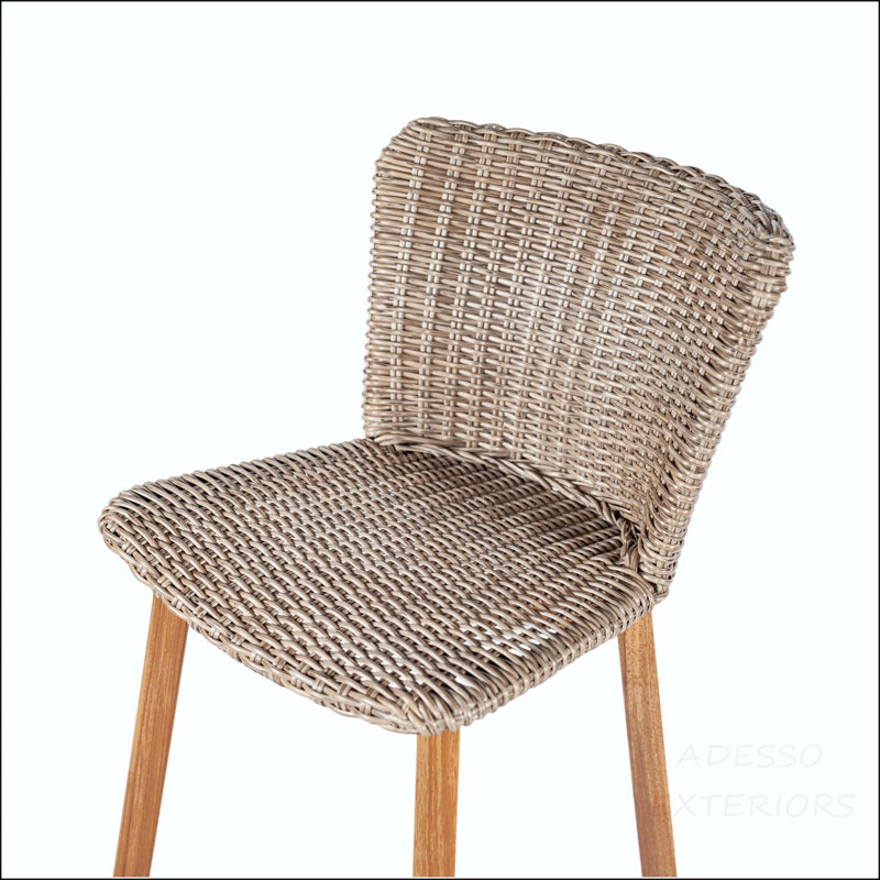Ensemble de 2 tabourets de bar en bois d'acacia au fini teck avec siège et dossier en osier brun clair