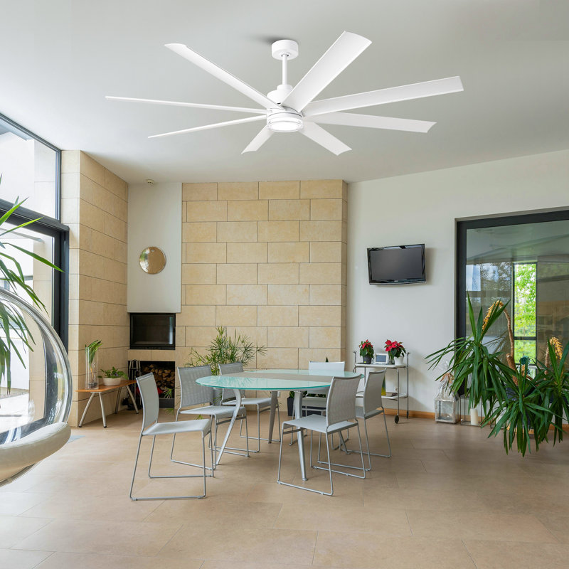72" 8 - Blade Smart Ceiling Fan with 3CCT Dimmable LED Lights, APP/Remote with Alexa and Google Assistant, White