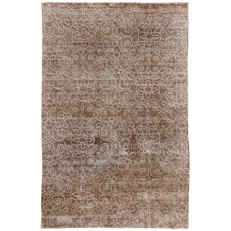 Tapis taupe et floral transitionnel Olivier, Rectangle 8 pi 6 po x 11 pi 6 po