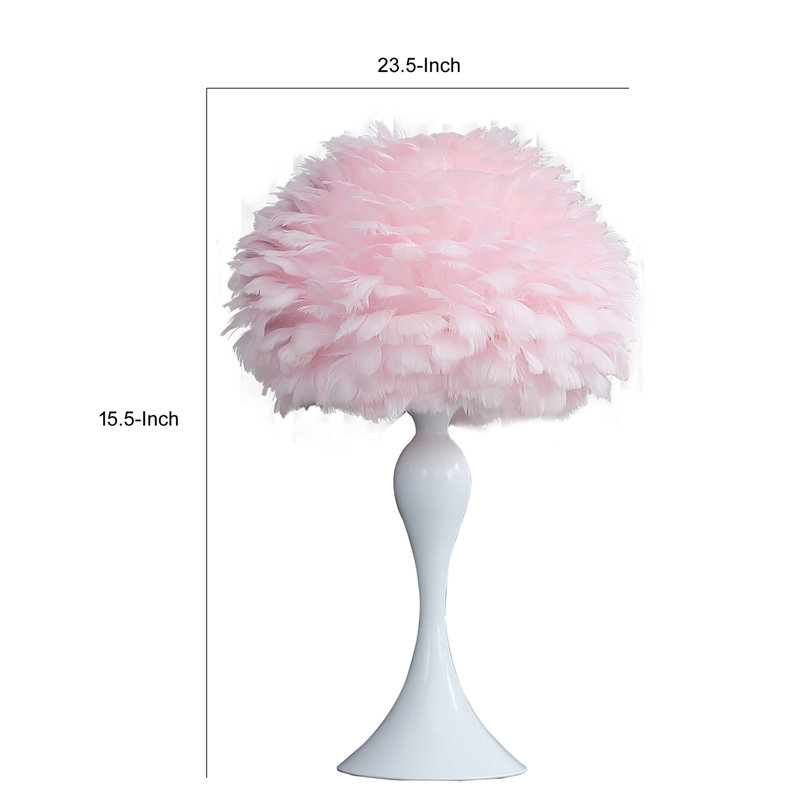 Florann 23.5 Inch Metal Glam Feather Table Lamp, Candlestick, 40W, White
