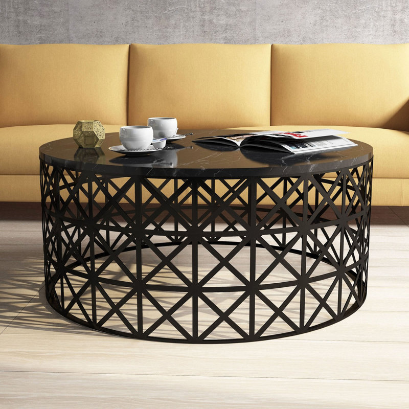 Knightdale Frame Coffee Table, Black, Marble