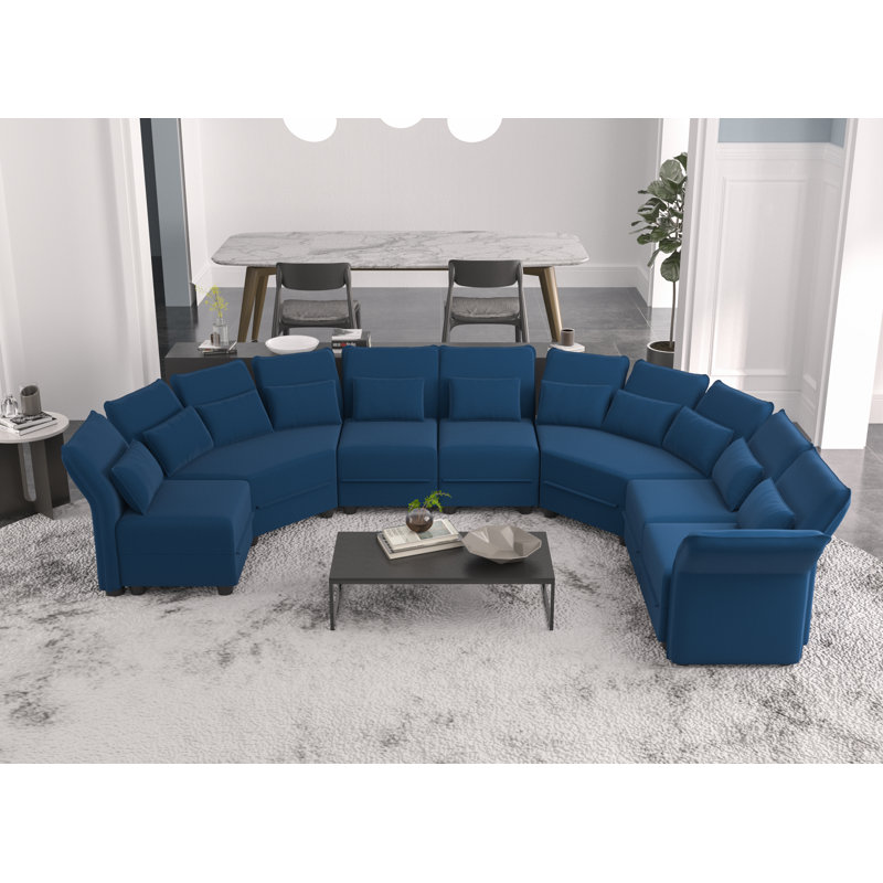 Broddi 7 - Piece Upholstered Reclining Sectional, Blue Microfiber/Microsuede