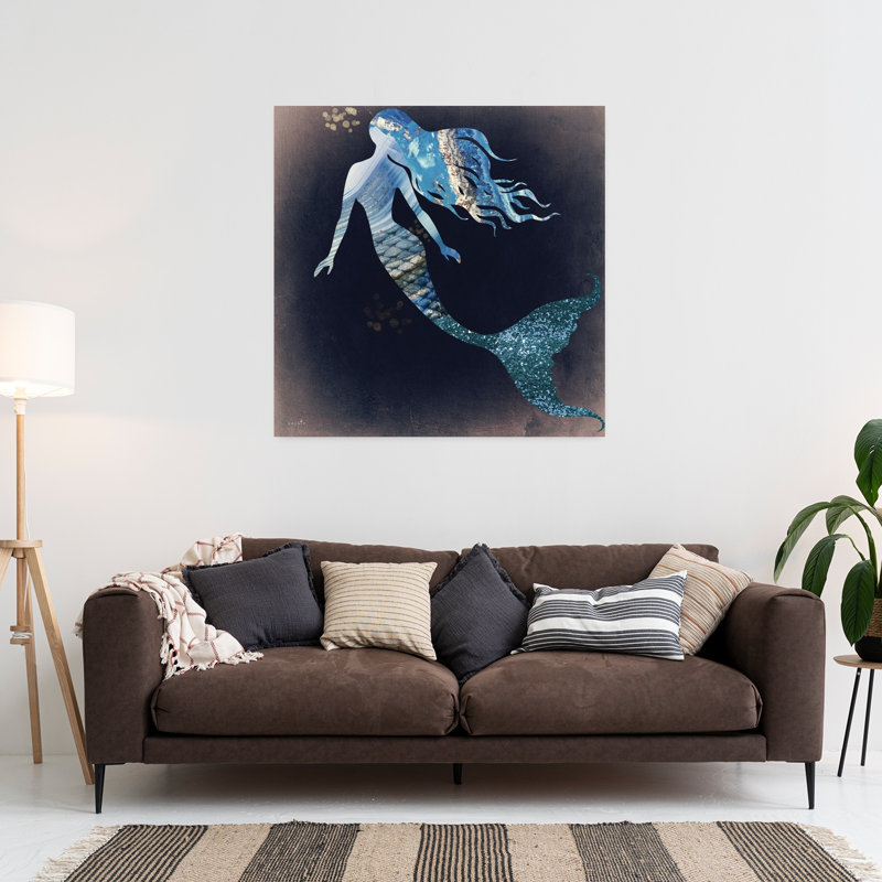 Art côtier abstrait fantaisiste de sirène II, H 36 po x l 36 po