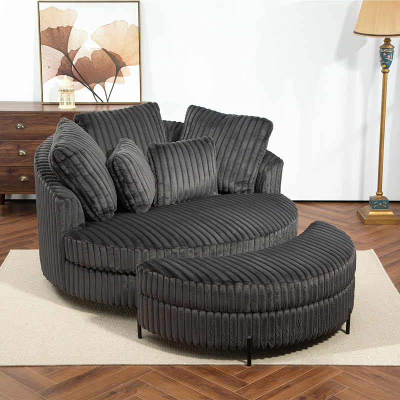 Fauteuil demi-tonneau avec repose-pieds, Imitation fourrure gris anthracite