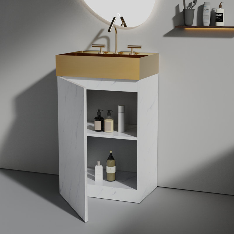 Meuble-lavabo en marbre avec lavabo en céramique, Marbre blanc