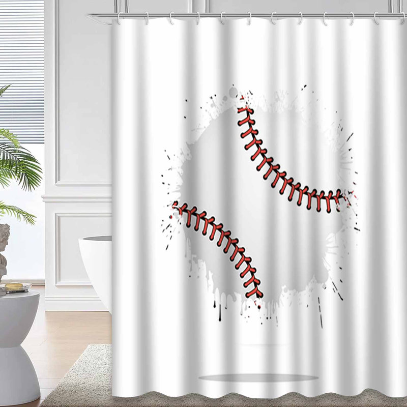 Rideau de douche abstrait abstrait style baseball à motif grunge avec 12 crochets, L 72 po x l 84 po