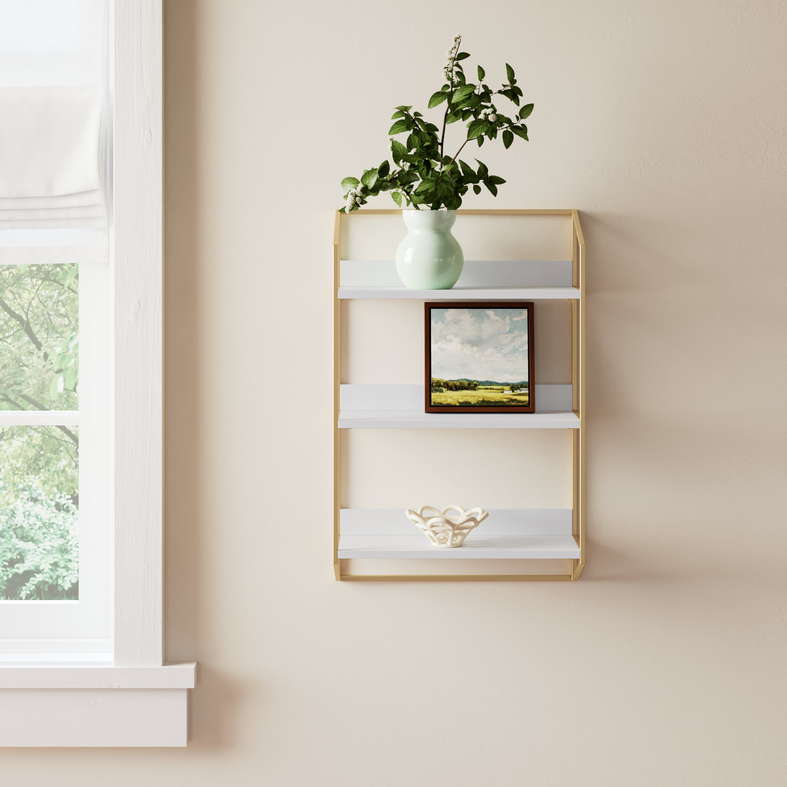 Vivendel Birch Lane™ Vivendel 3-Tier Wood and Metal Accent Shelf , White/Gold