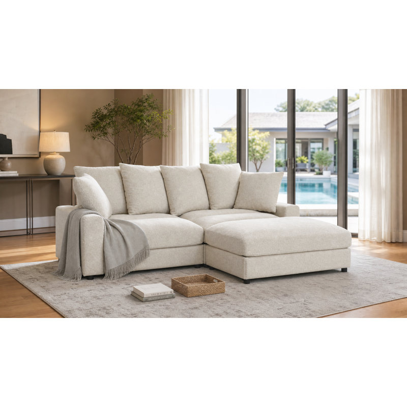 Arzelia Reversible Corner Sectional with Ottoman, Beige,  34" H x 89" L x 39.5" D