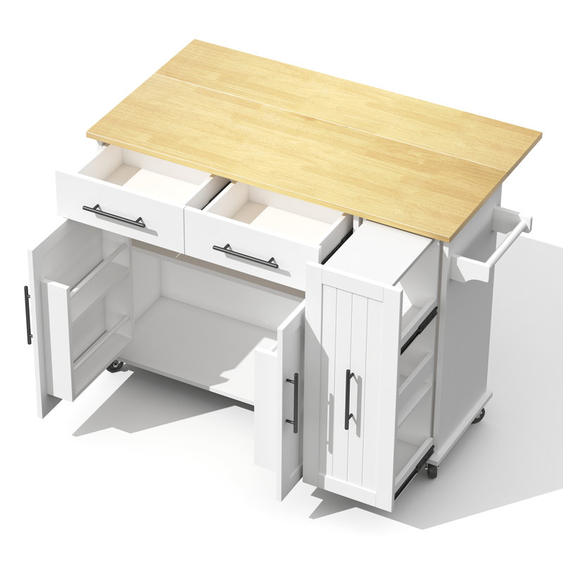 Kitchen Island With 2 Drawers And 2 Doors, White