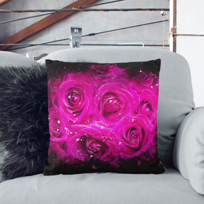 Wall of Bright Roses Paint Splash Cushion with Filling