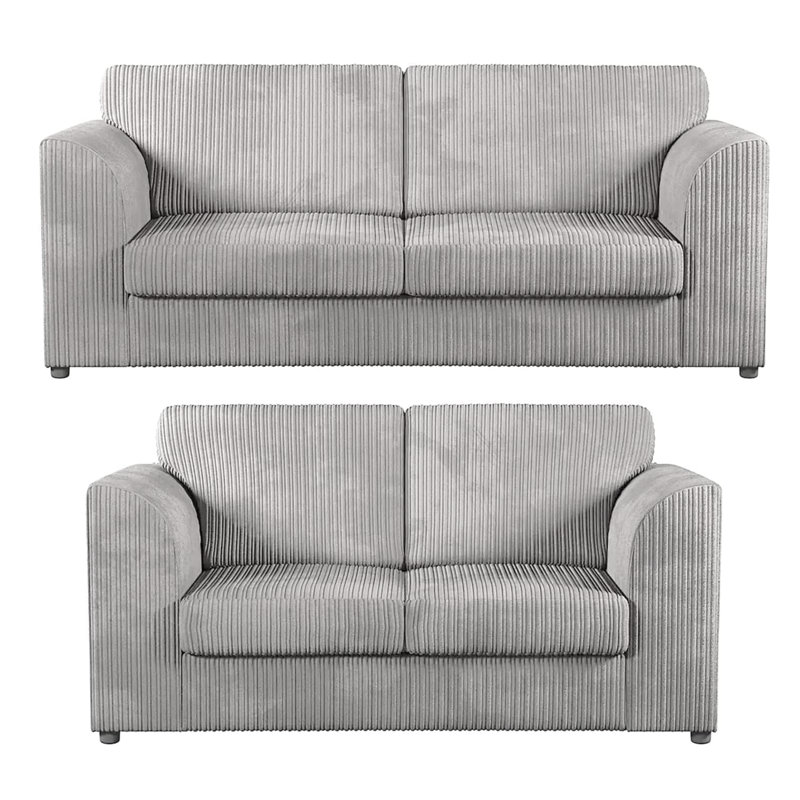Jambo Cord 3 and 2 Seater High Back Cushion Sofa Set, Silver