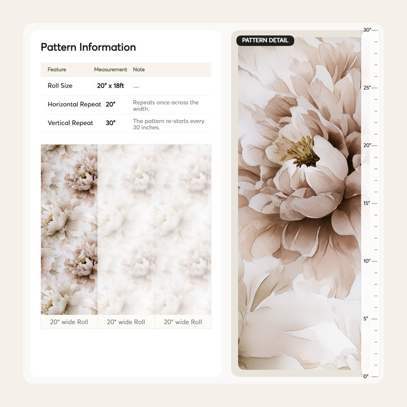 Papier peint floral aquarelle amovible beige