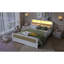 Structure de lit double en rotin avec lumières DEL et tête de lit à rangement, lit plateforme double avec barrières de sécurité pour enfants-1527048480