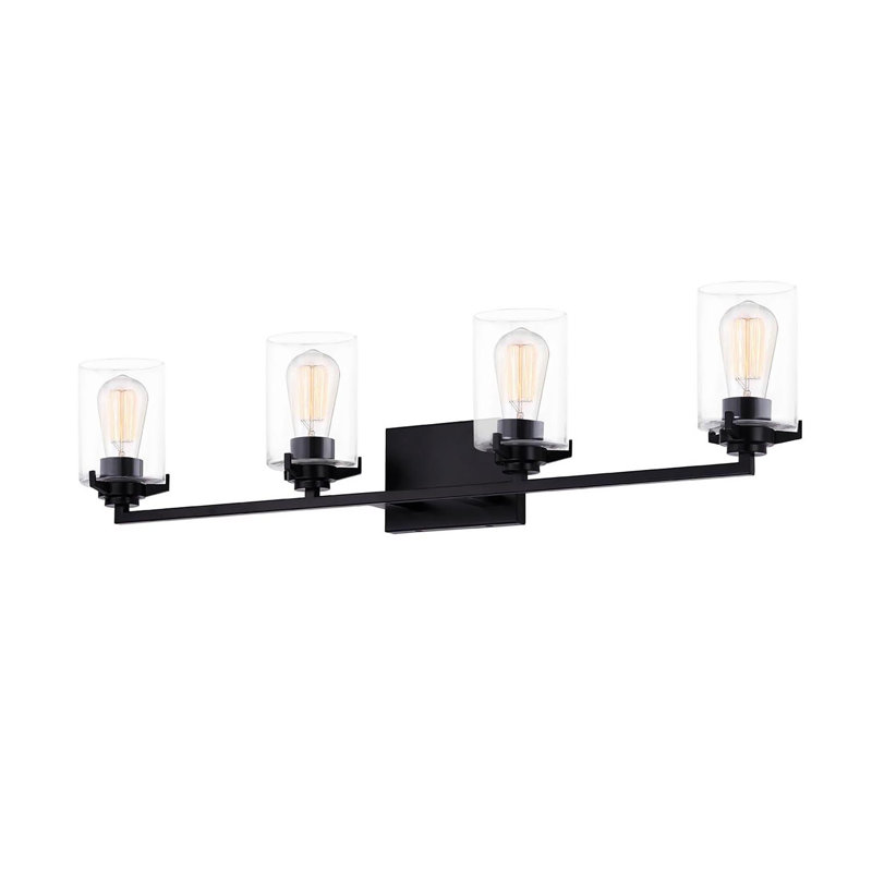 Éclairage de salle de bain à intensité variable à 4 lumières Suzy, Verre transparent / noir mat