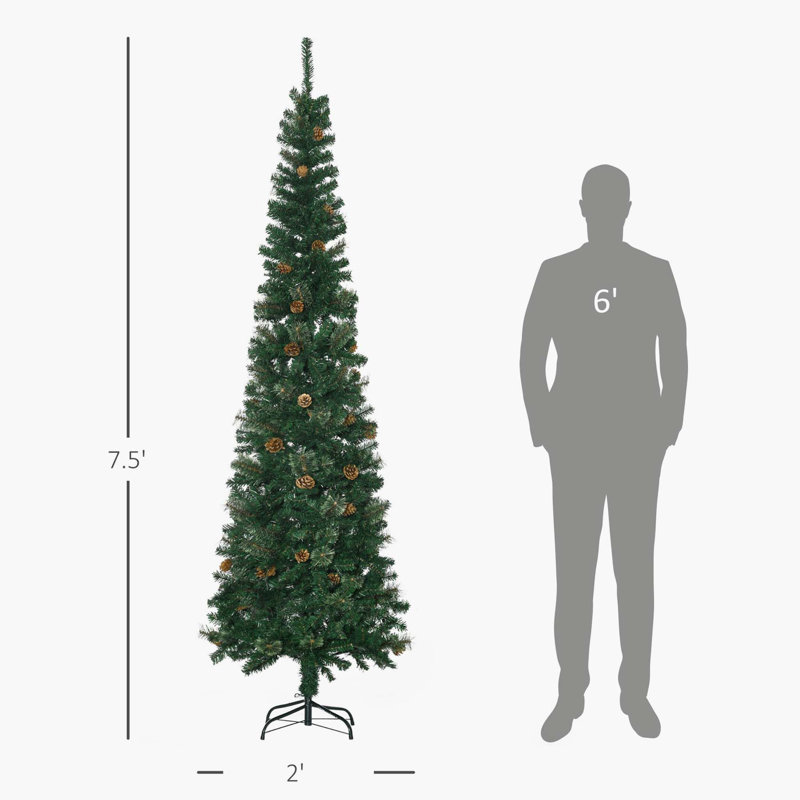 Crayon, arbre de Noël artificiel, aiguilles de pin minces avec branches réalistes, vert, 7.5'