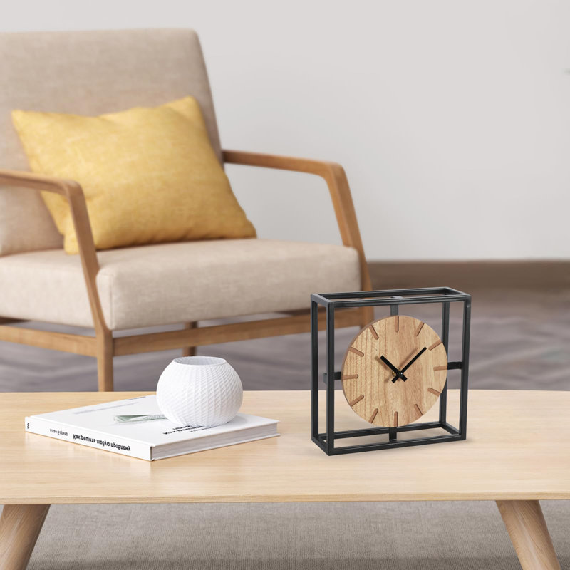 Horloge de table rétro noire sur support, horloge de bureau et tablette décorative, horloge de cheminée rustique sans horloge
