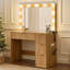 36.2" W Modern Vanity Desk With 4 Drawers, Led Lighted Mirror & Power Outlets, Natural-736424810