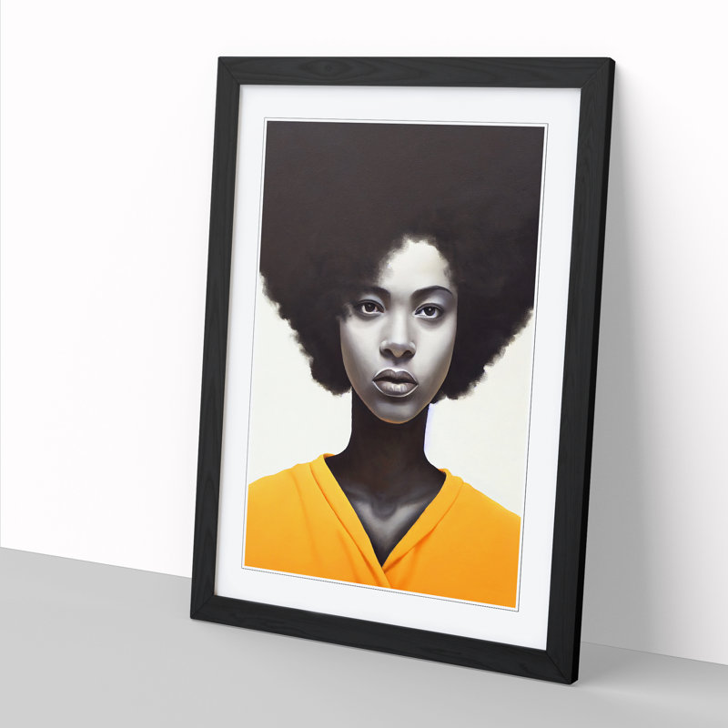 FRM-V0523-2941X Woman With Afro Portrait - Single Picture Frame Print, Black, 46cm H x 34cm W x 2cm D