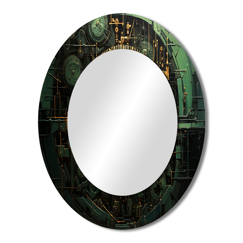 Or et vert - Crypto monnaie - Miroir décoratif ovale sur métal, 43 po x 33 po