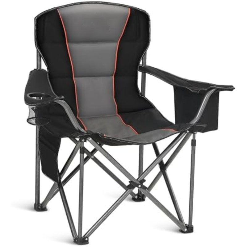 Chaise de camping surdimensionnée entièrement rembourrée avec soutien lombaire, 1 pièce | Structure en acier durable et tissu Oxford. Comprend une glacière pour 4 canettes, une poche latérale d'une capacité de 159 kg, un sac de transport, un porte-gobelet et une poche pour le sable.