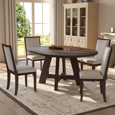 5 - Piece Extendable Dining Set, Round-To-Oval Expansion, With 18 Inch Leaf, Modern Farmhouse, Dining Room