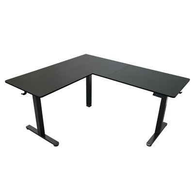 63” W L-Shaped Electric Standing Desk with Spacious Desktop, 3 Memory Height Presets and 2 Accessory Hooks, Black