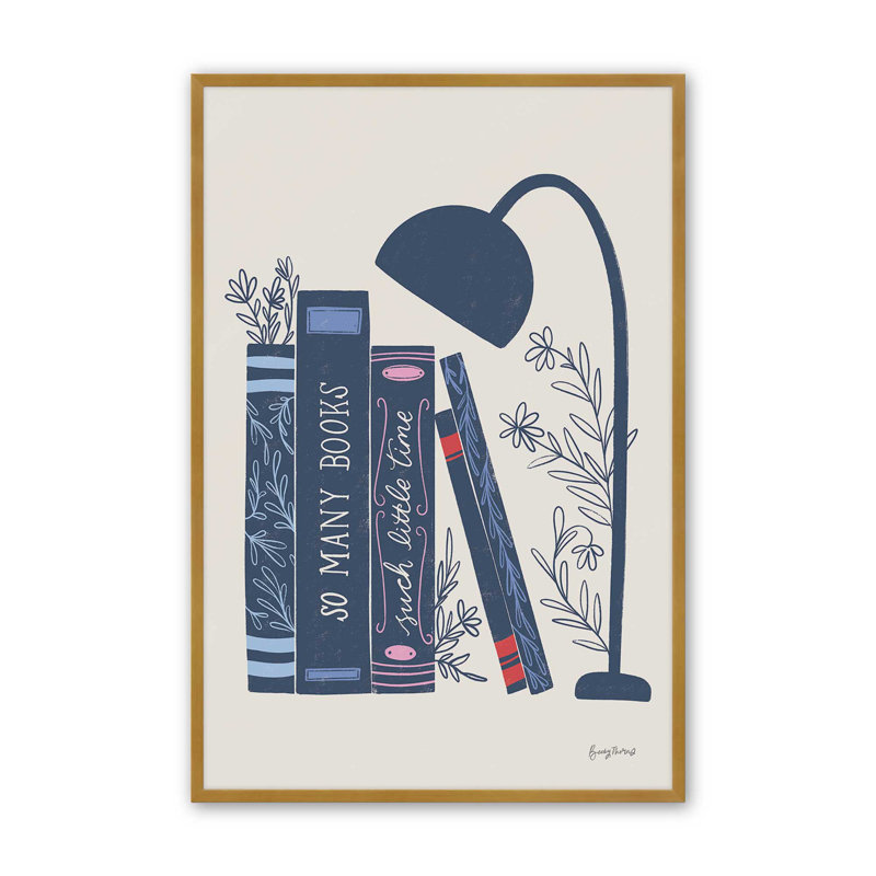 «Bookish Blue I» par Becky Thorns, reproduction d'art, H 18 po x l 12 po, Doré